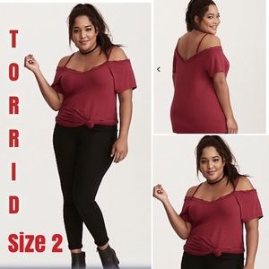 Super Soft Lace Trim Cold Shoulder Top